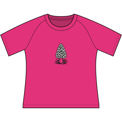 T-Shirt, Short Sleeve Wide Neck - Black & White Morel Mushroom