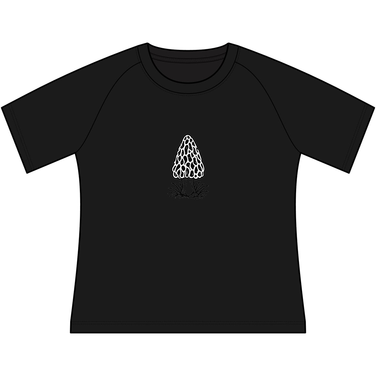 T-Shirt, Short Sleeve Wide Neck - Black & White Morel Mushroom