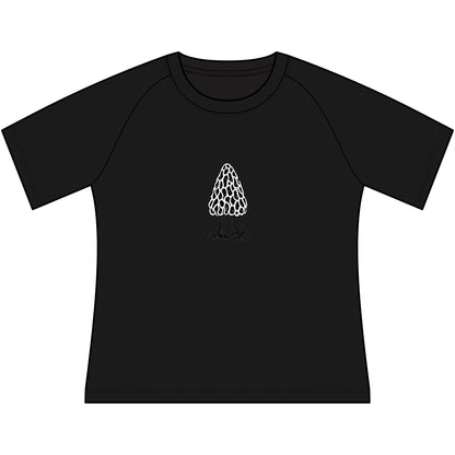 T-Shirt, Short Sleeve Wide Neck - Black & White Morel Mushroom