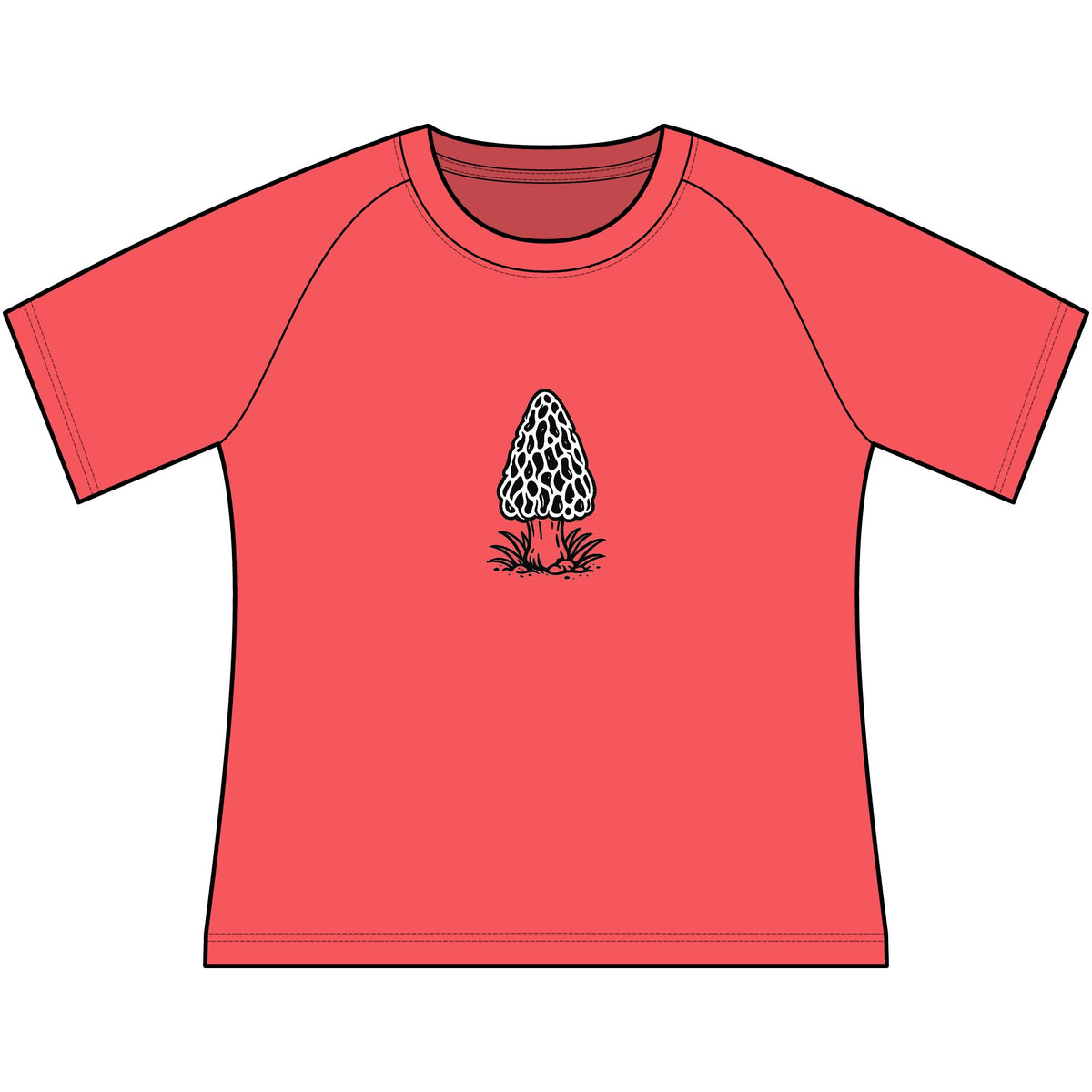 T-Shirt, Short Sleeve Wide Neck - Black & White Morel Mushroom