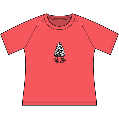 T-Shirt, Short Sleeve Wide Neck - Black & White Morel Mushroom