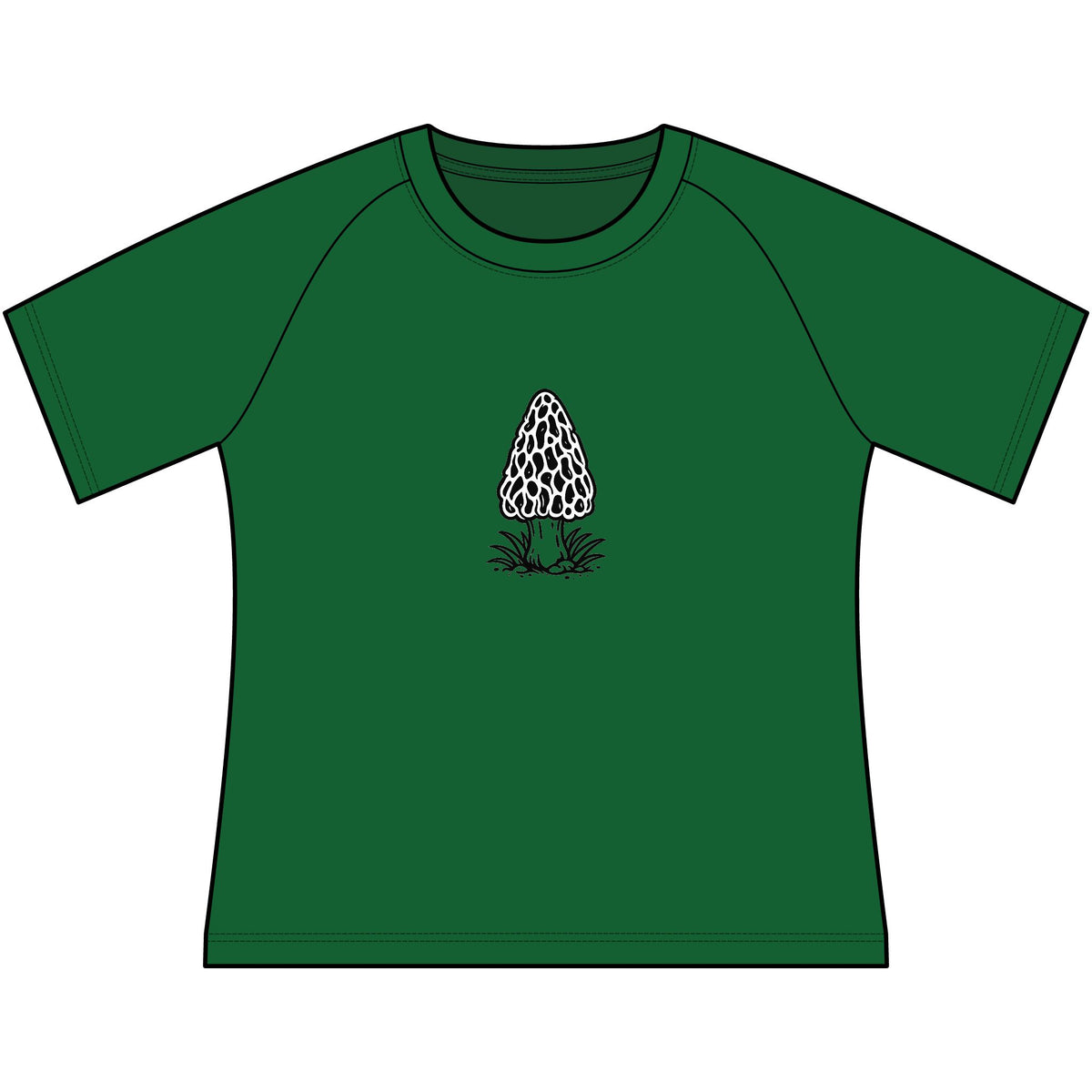 T-Shirt, Short Sleeve Wide Neck - Black & White Morel Mushroom