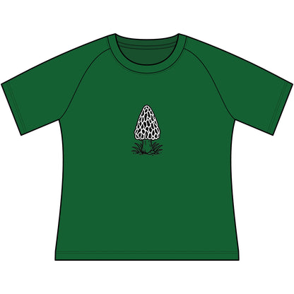T-Shirt, Short Sleeve Wide Neck - Black & White Morel Mushroom