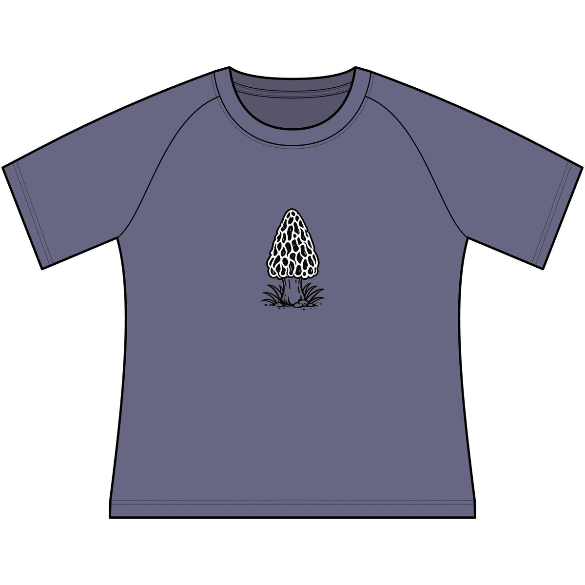 T-Shirt, Short Sleeve Wide Neck - Black & White Morel Mushroom