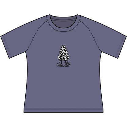 T-Shirt, Short Sleeve Wide Neck - Black & White Morel Mushroom