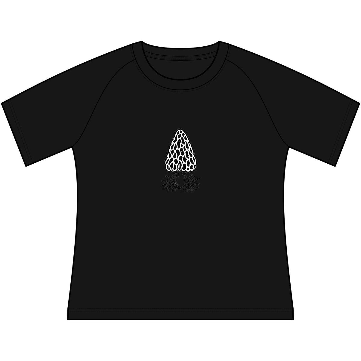 T-Shirt, Short Sleeve Wide Neck - Black & White Morel Mushroom