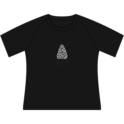 T-Shirt, Short Sleeve Wide Neck - Black & White Morel Mushroom