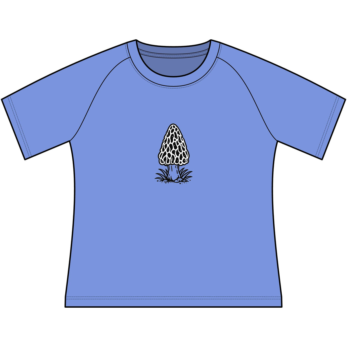 T-Shirt, Short Sleeve Wide Neck - Black & White Morel Mushroom