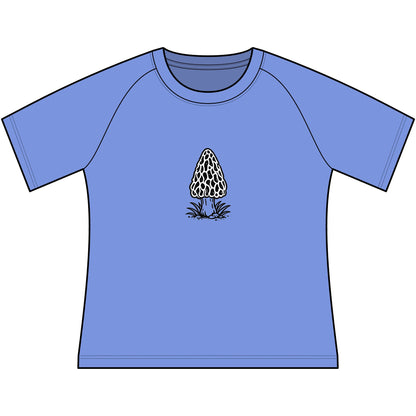 T-Shirt, Short Sleeve Wide Neck - Black & White Morel Mushroom