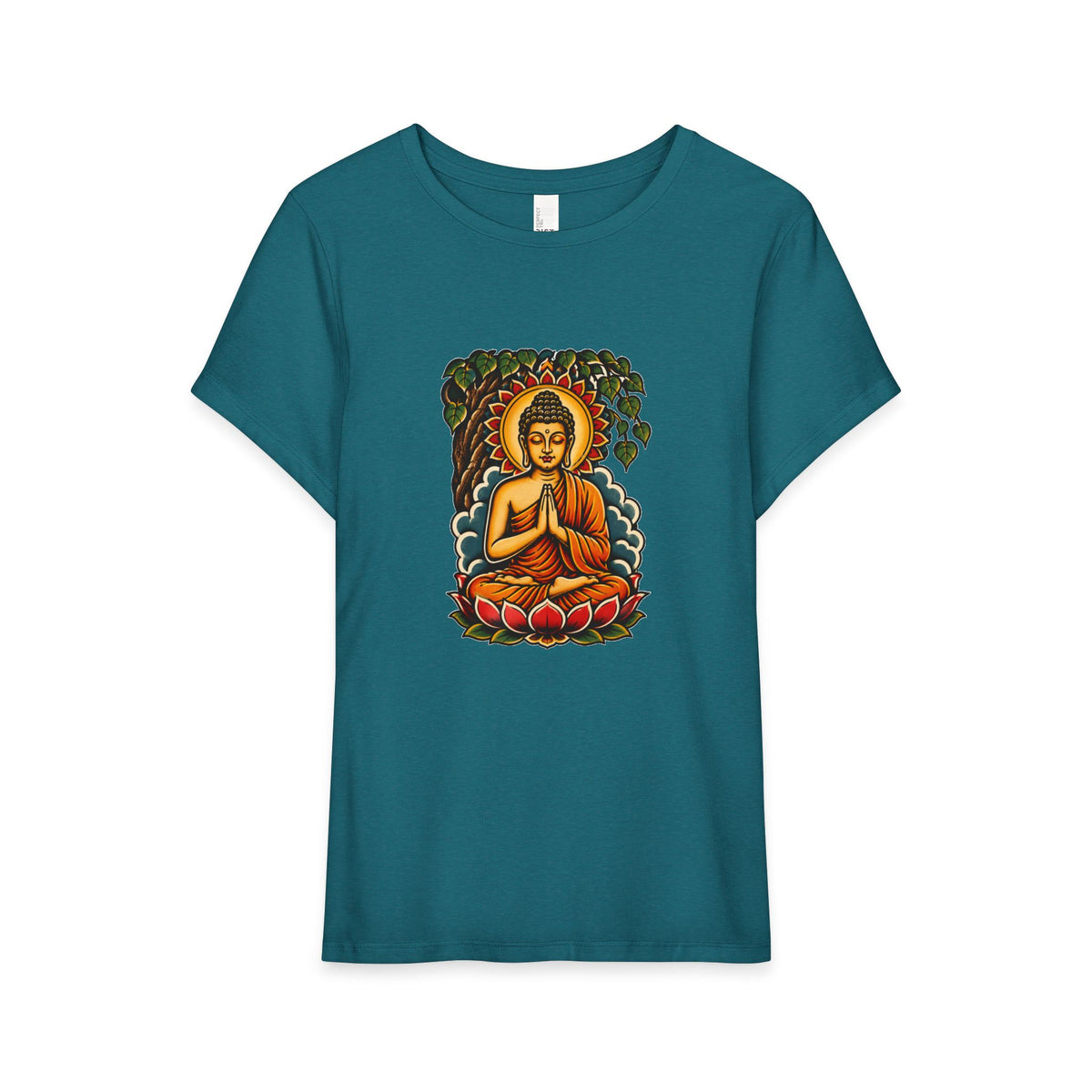 T-Shirt, Short Sleeve Boxy Crew Neck - Buddha & Lotus