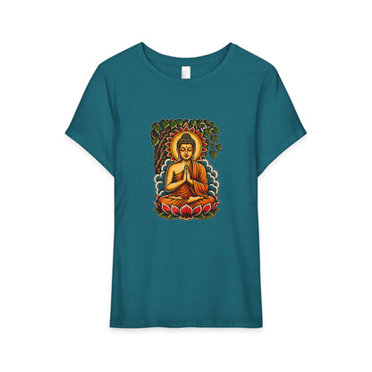 T-Shirt, Short Sleeve Boxy Crew Neck - Buddha & Lotus
