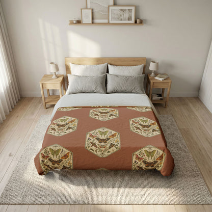 Vintage Botanical Hexagon Cotton Duvet Cover — Earth Tones Floral Pattern