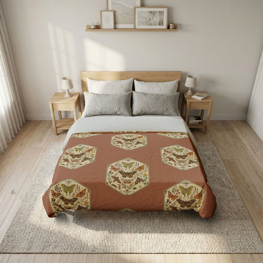 Vintage Botanical Hexagon Cotton Duvet Cover — Earth Tones Floral Pattern