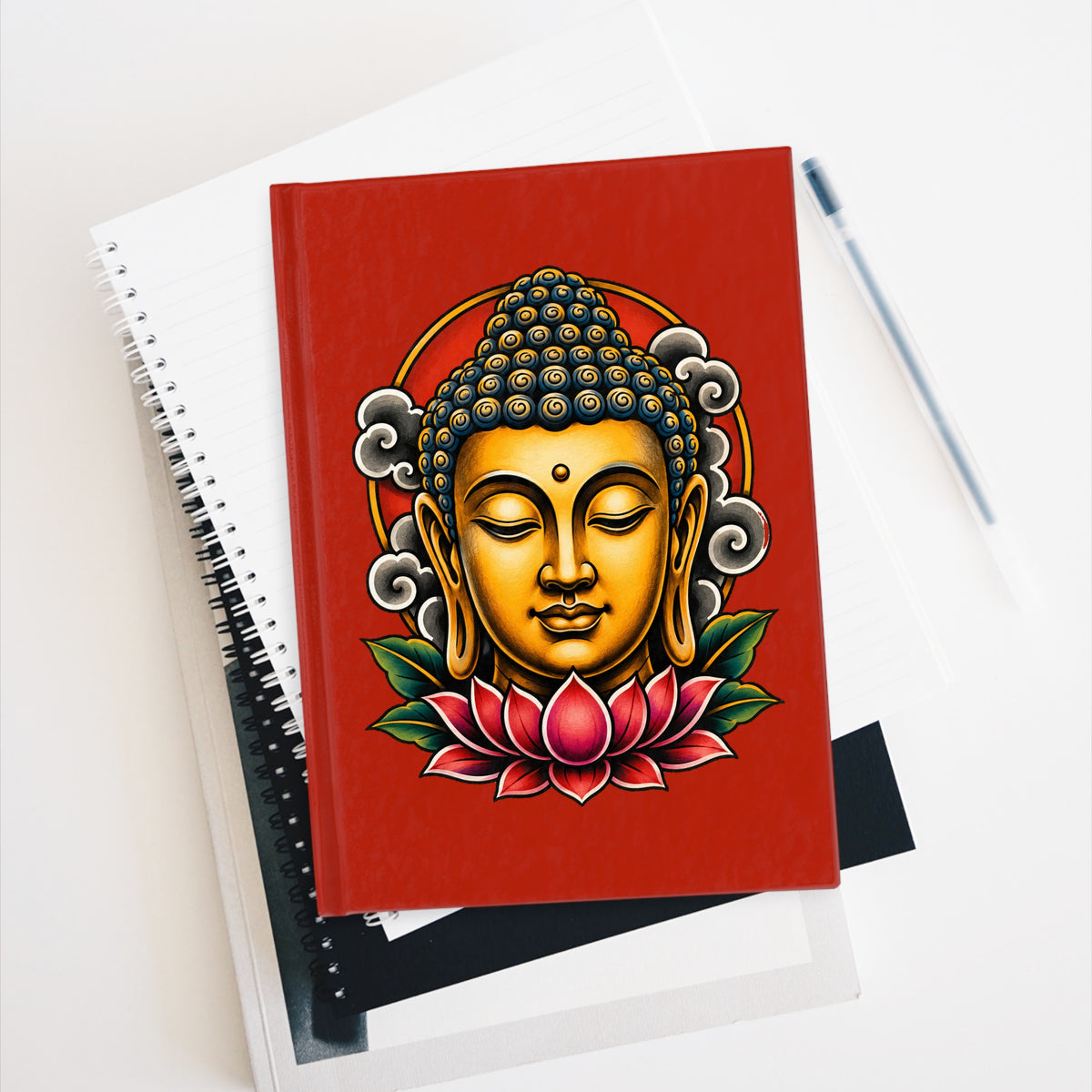Journal Notebook, Hardback Blank - Buddha with Lotus (red)
