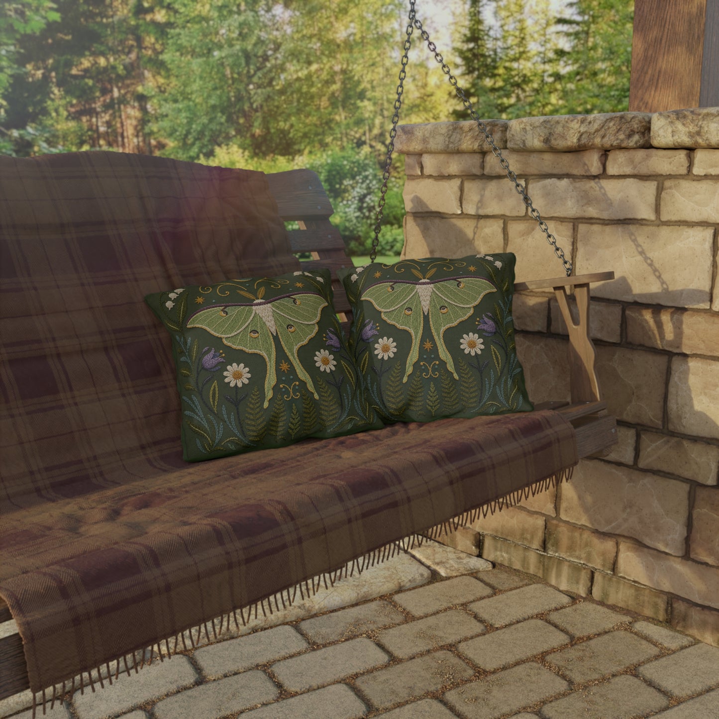 Luna Moth Garden Outdoor Pillow