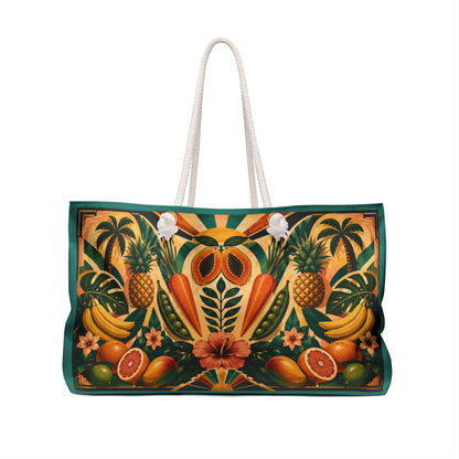 Tote, Weekender Travel  Bag - Vintage Hawaiian Tropical Fruit & Palm Beach