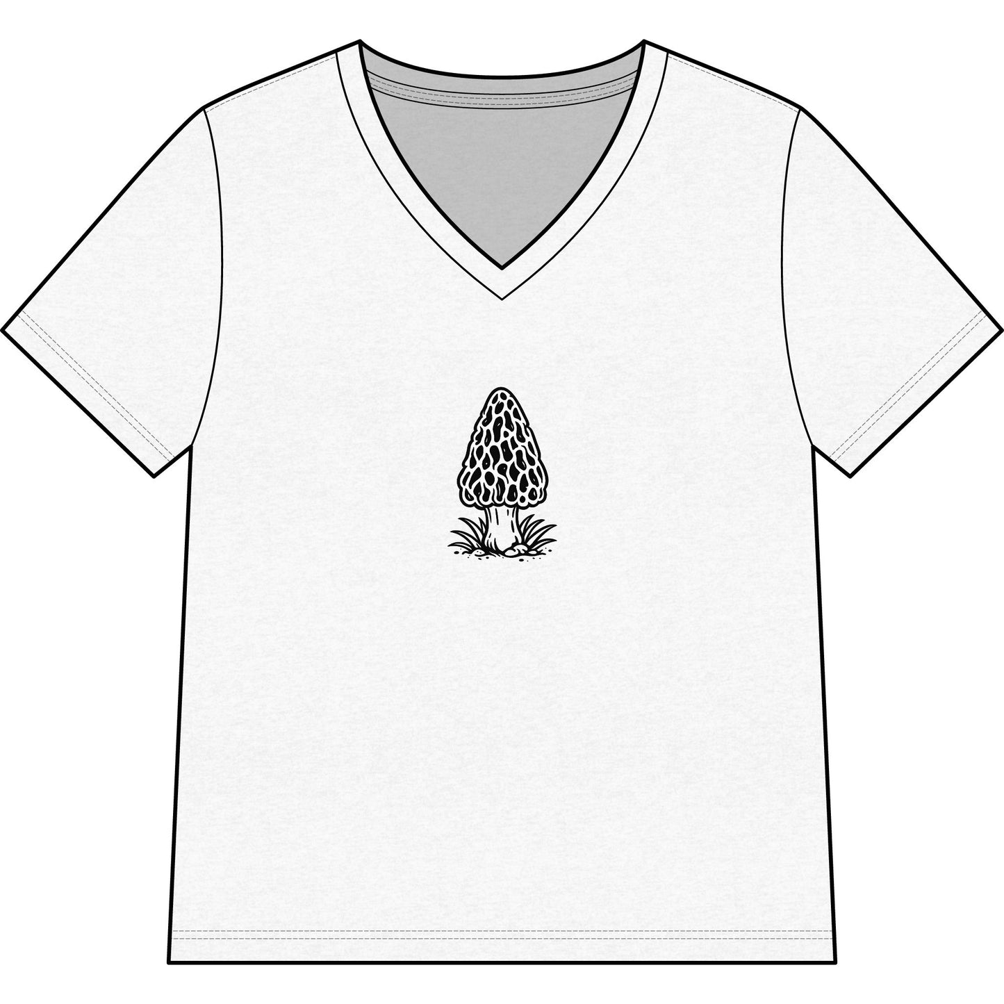 Morel Mushroom Illustration V-Neck Tee