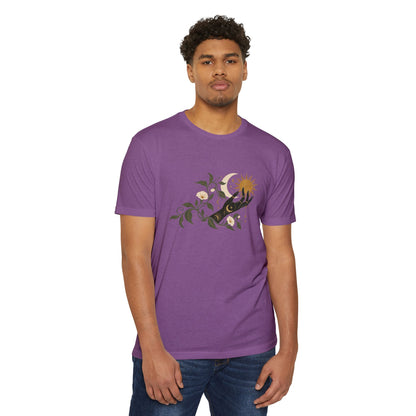 T-Shirt, Short Sleeve Boxy Crew Neck - Botanical Hand Reaching for the Sun