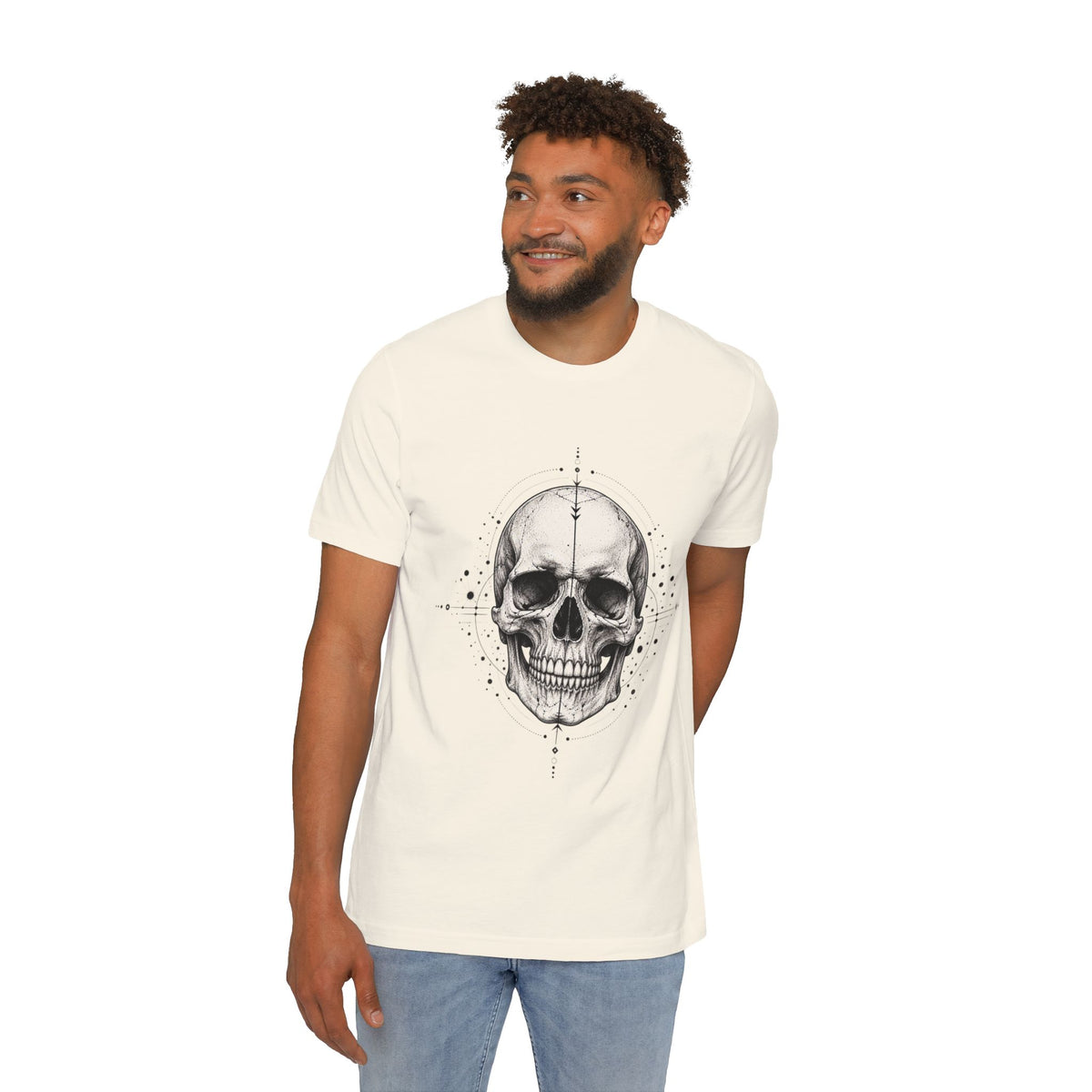 T-Shirt, Short Sleeve Boxy Crew Neck - Geometric Skull