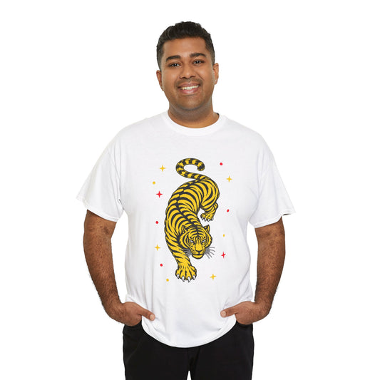 T-Shirt, Short Sleeve Boxy Crewneck - Yellow Tiger