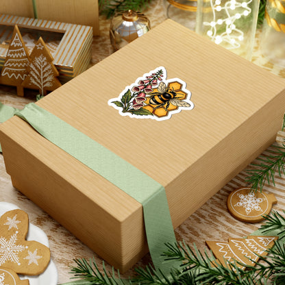 Sticker,  Kiss-Cut - Floral Honeycomb Bee & Foxglove