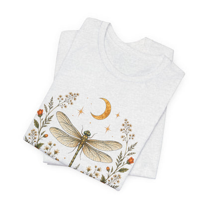 T-Shirt, Short Sleeve Boxy Crew Neck - Boho Dragonfly Moon