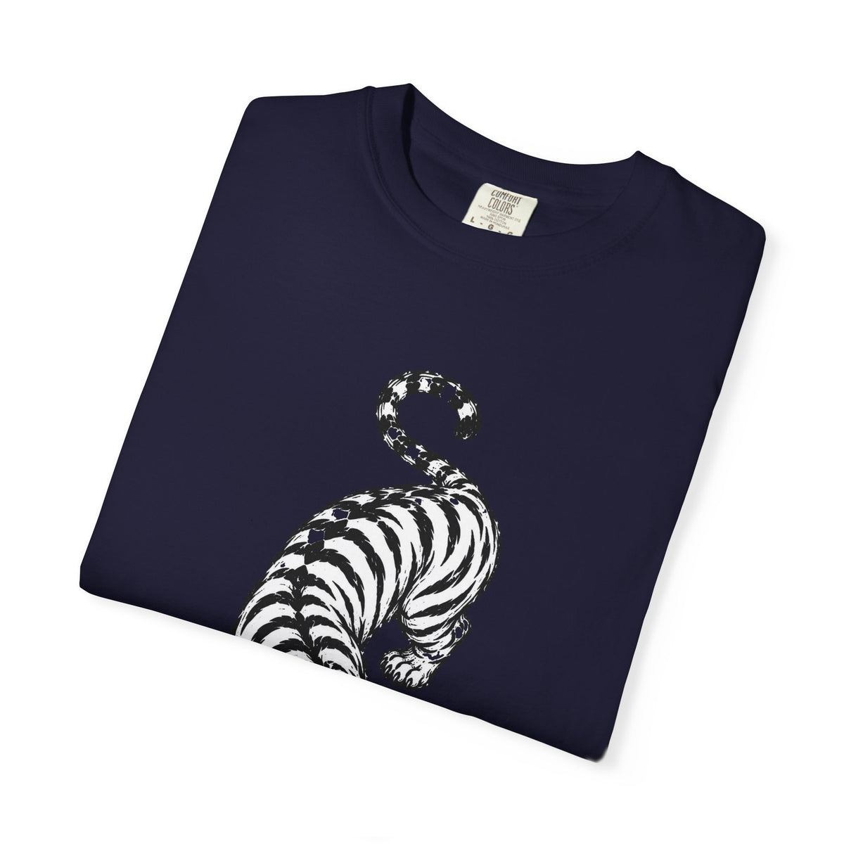 T-Shirt, Short Sleeve Boxy Crew Neck - Black & White Tiger