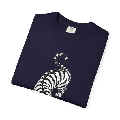 T-Shirt, Short Sleeve Boxy Crew Neck - Black & White Tiger