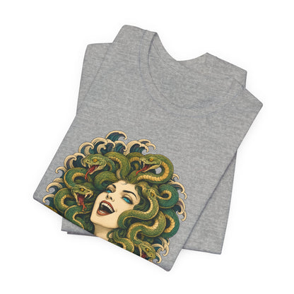 T-Shirt, Short Sleeve Wide Neck - Medusa Snake Hair Floral