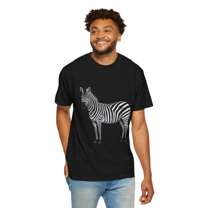 T-Shirt, Short Sleeve Boxy Crew Neck - Zebra Side View Standing