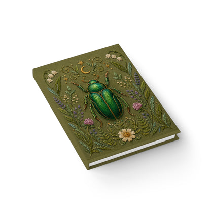 Journal Notebook, Hardcover Blank - Embossed Botanical Scarab (olive green)