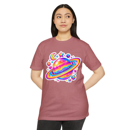 T‑Shirt, Short Sleeve Boxy Crew Neck - Rainbow Planet Cosmic Space