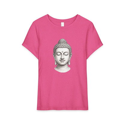 T-Shirt, Short Sleeve Wide Neck Relaxed Fit - Buddha Head