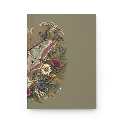 Journal Notebook, Hardcover Lined - Botanical Luna Moth (olive green)