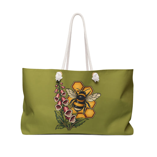 Bee & Foxglove Weekender Bag — Floral Honeycomb Travel Tote