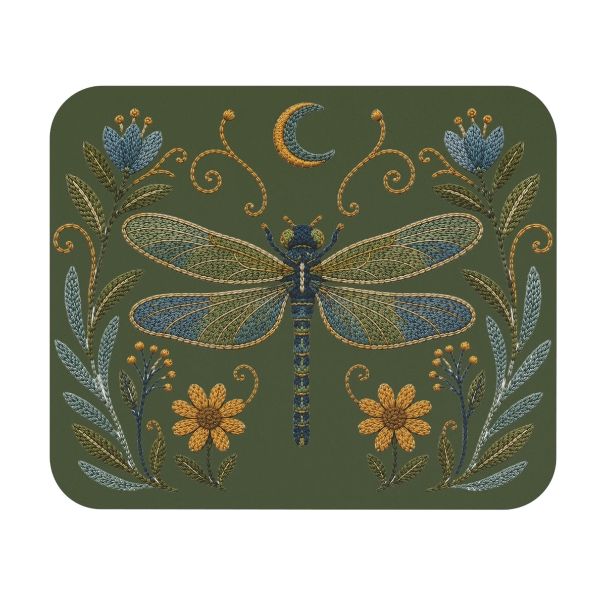 Mouse Pad - Floral Dragonfly & Moon