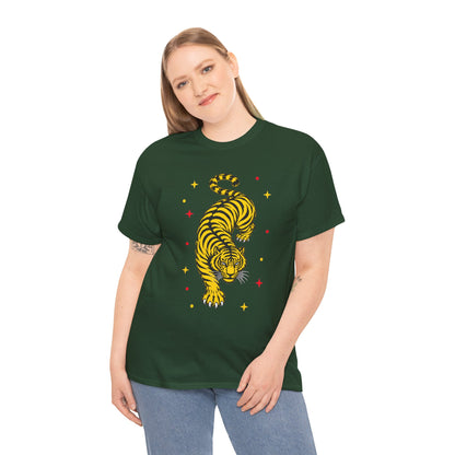 T-Shirt, Short Sleeve Boxy Crewneck - Yellow Tiger