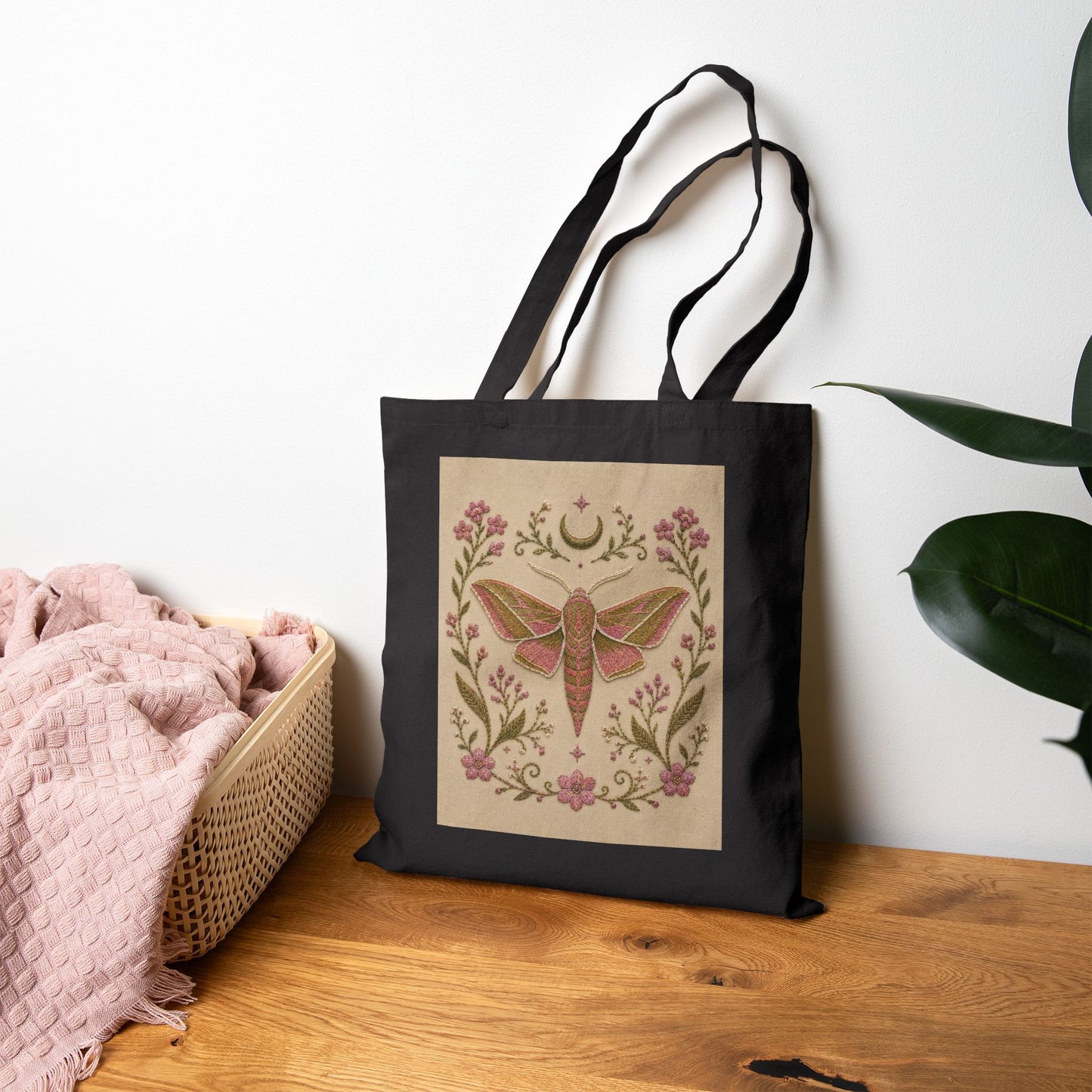 Elephant Hawk Moth Floral Canvas Tote
