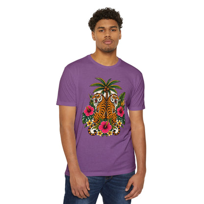 T-Shirt, Short Sleeve Boxy Crew Neck - Tiger Tiger Tropics Vintage Floral Palm
