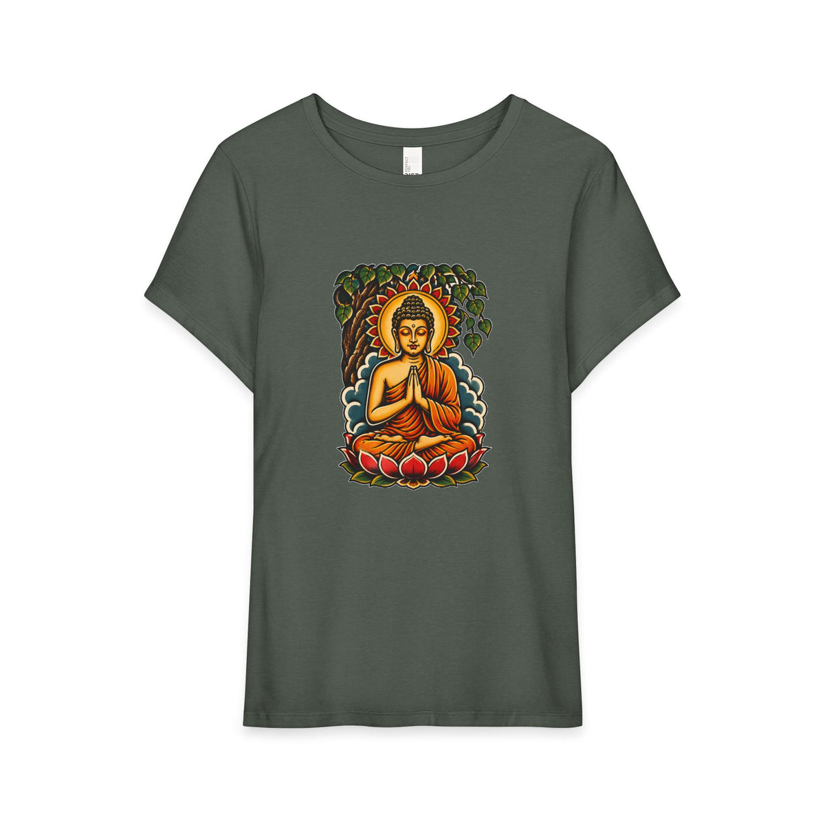 T-Shirt, Short Sleeve Boxy Crew Neck - Buddha & Lotus