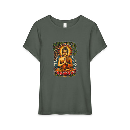 T-Shirt, Short Sleeve Boxy Crew Neck - Buddha & Lotus