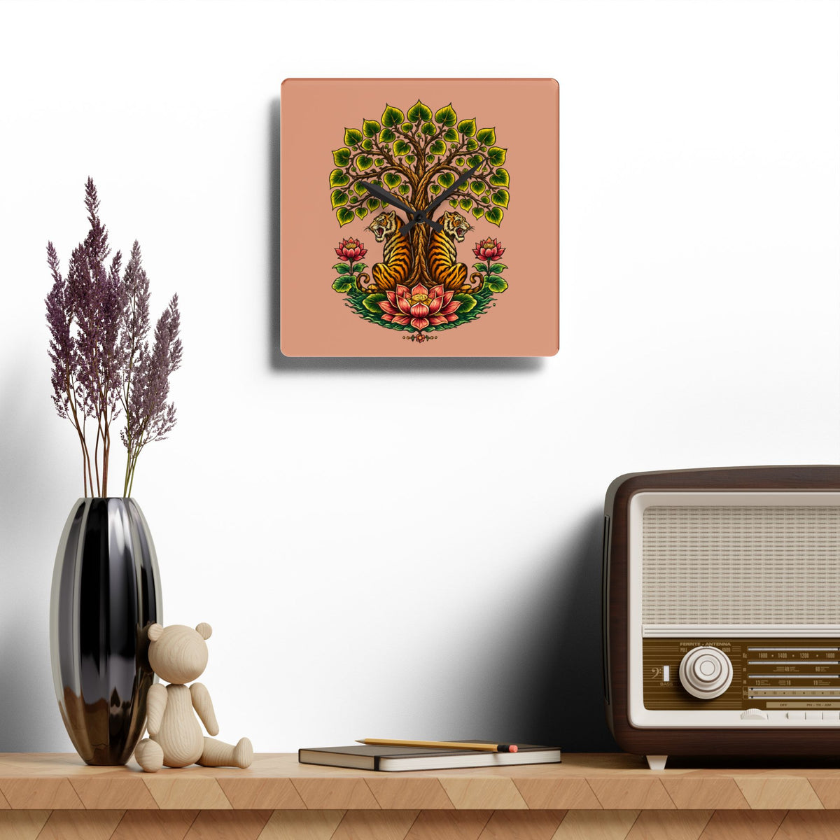 Clock, Wall Acrylic - Boho Tiger Tiger Bodhi Tree