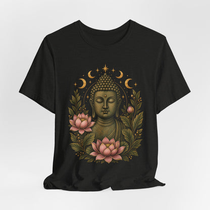 T‑Shirt, Short Sleeve Boxy Crew Neck - Buddha, Lotus & Moon Phases