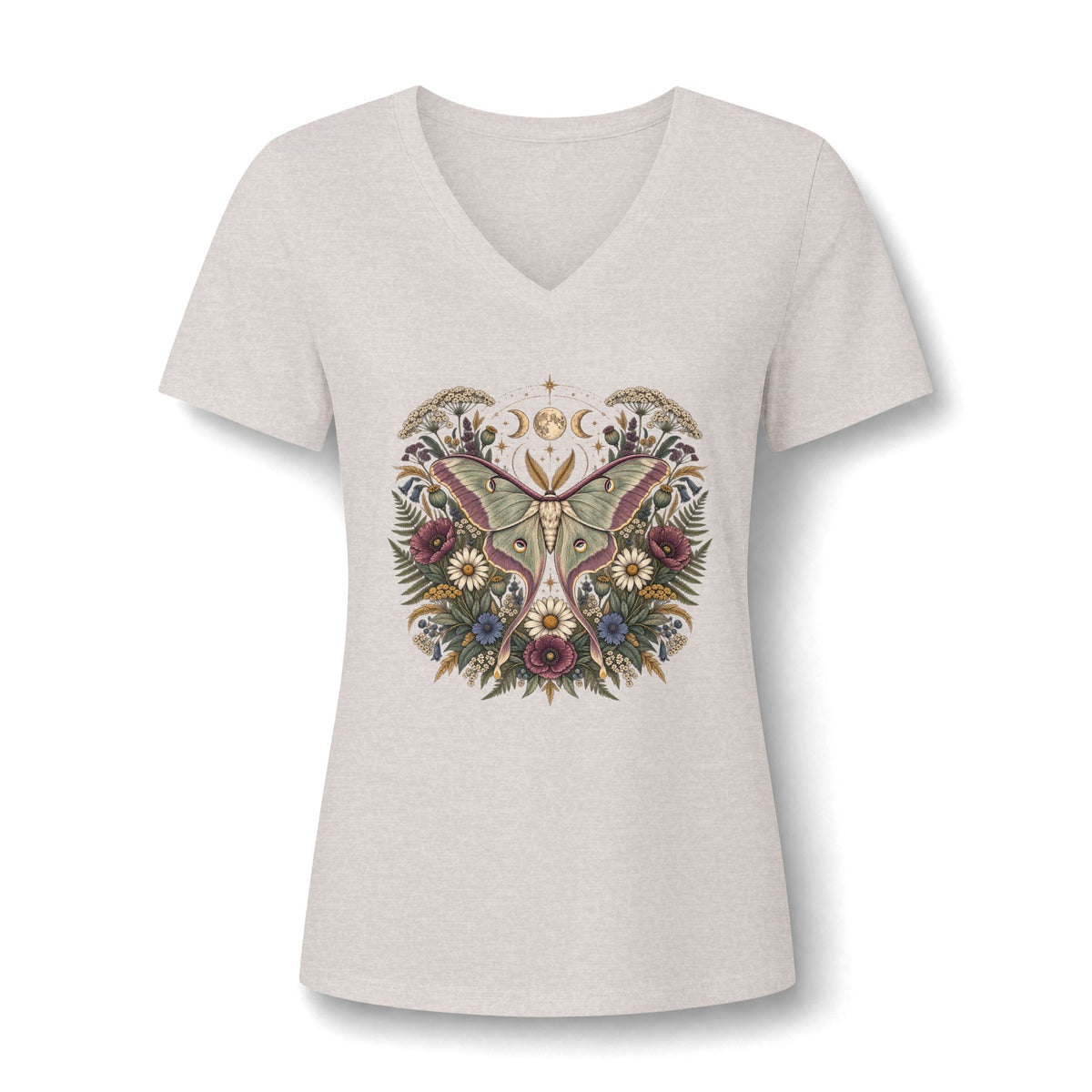 T-Shirt, Short Sleeve V-Neck Tee - Floral Heart & Moth