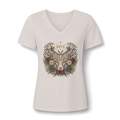 T-Shirt, Short Sleeve V-Neck Tee - Floral Heart & Moth