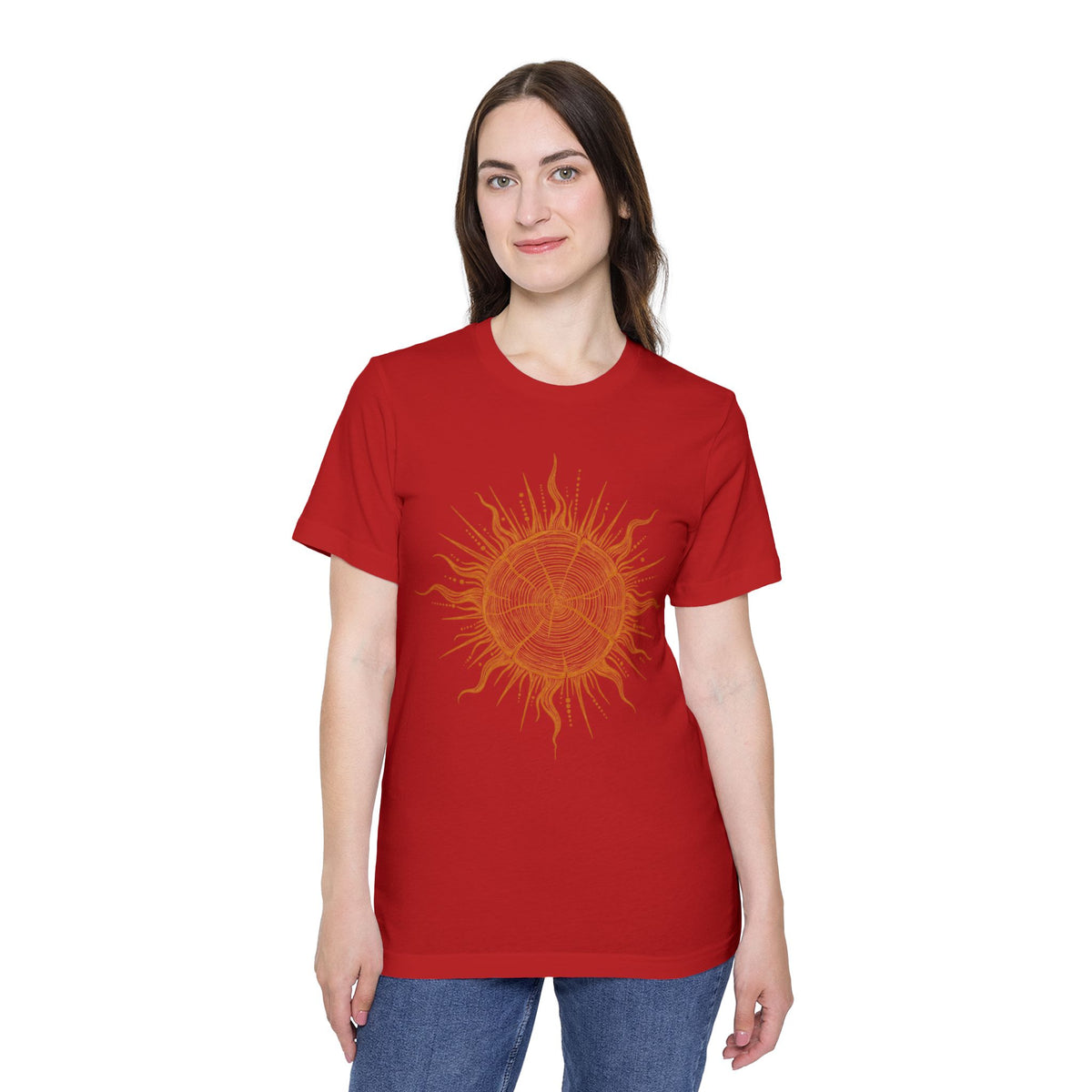T-Shirt Short Sleeve Boxy Crew Neck - Boho Sunburst Tree Rings Line Art