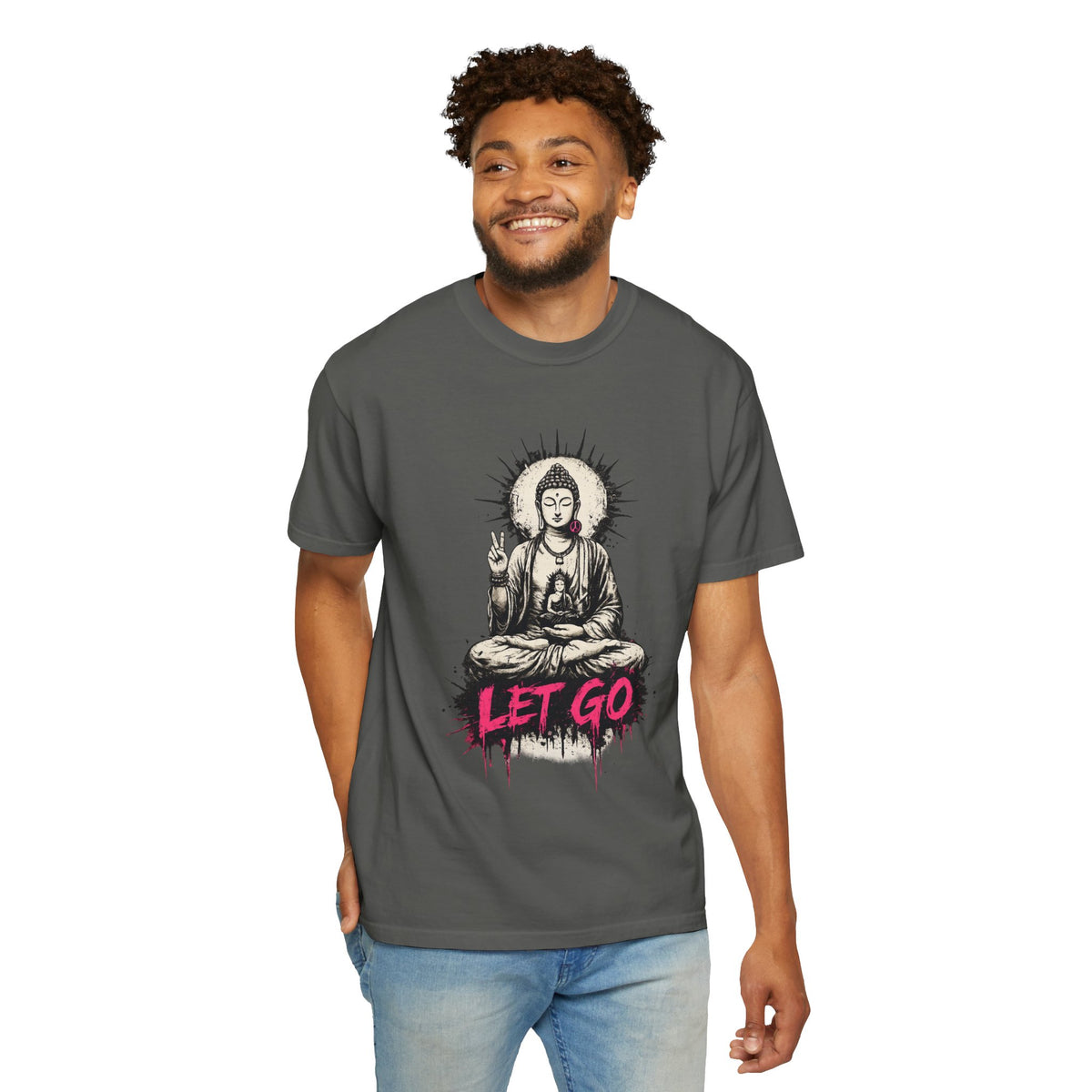 T-Shirt, Short Sleeve Boxy Crew Neck - Buddha "Let Go"