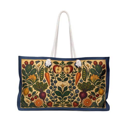 Folk Garden Weekender Bag — Vintage Fruit & Floral Travel Tote