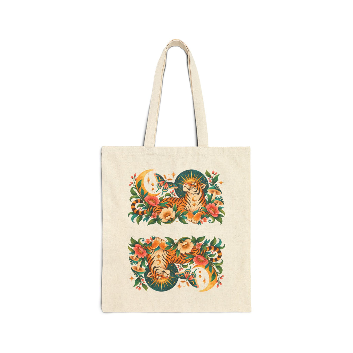 Tote, Canvas bag - Tiger Moon Celestial Floral