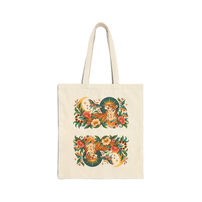 Tote, Canvas bag - Tiger Moon Celestial Floral